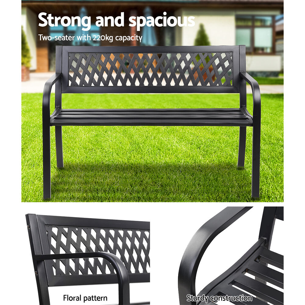 Outdoor Garden Bench Seat Steel Outdoor Furniture 2 Seater Park Black Price