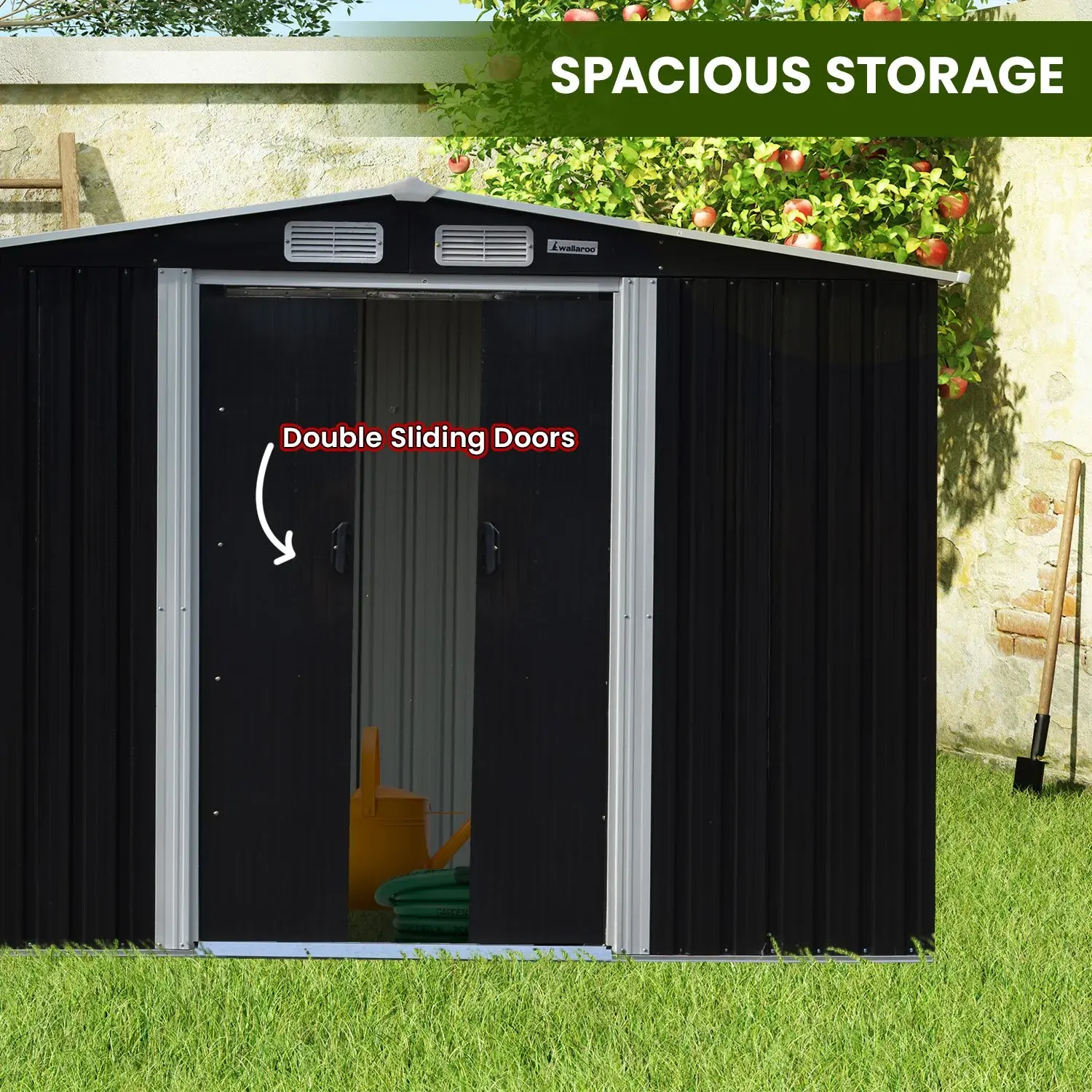 Wallaroo Garden Shed with Semi-Closed Storage - Black Price