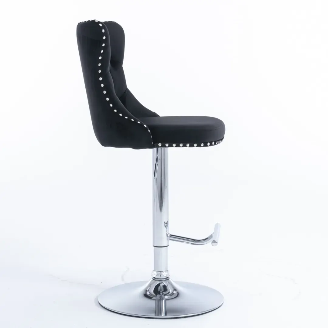 2x Height Adjustable Swivel Bar Stool Velvet Studs Barstool with Footrest and Chromed Base Price