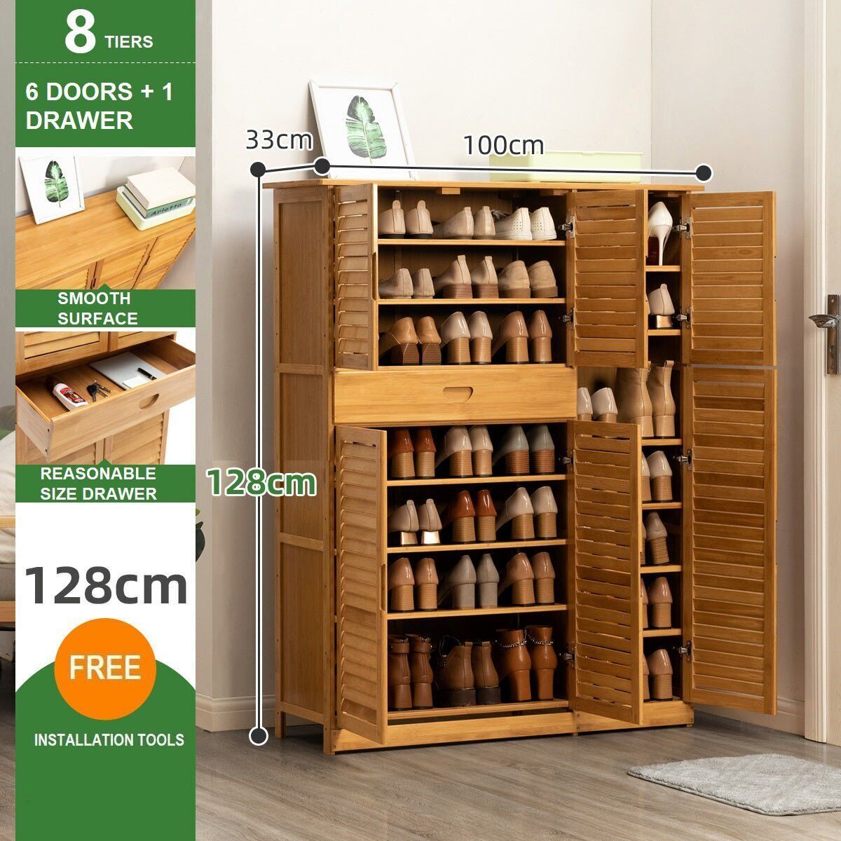 Bamboo Large Capacity Storage Shelf Shoe Rack Cabinet Price