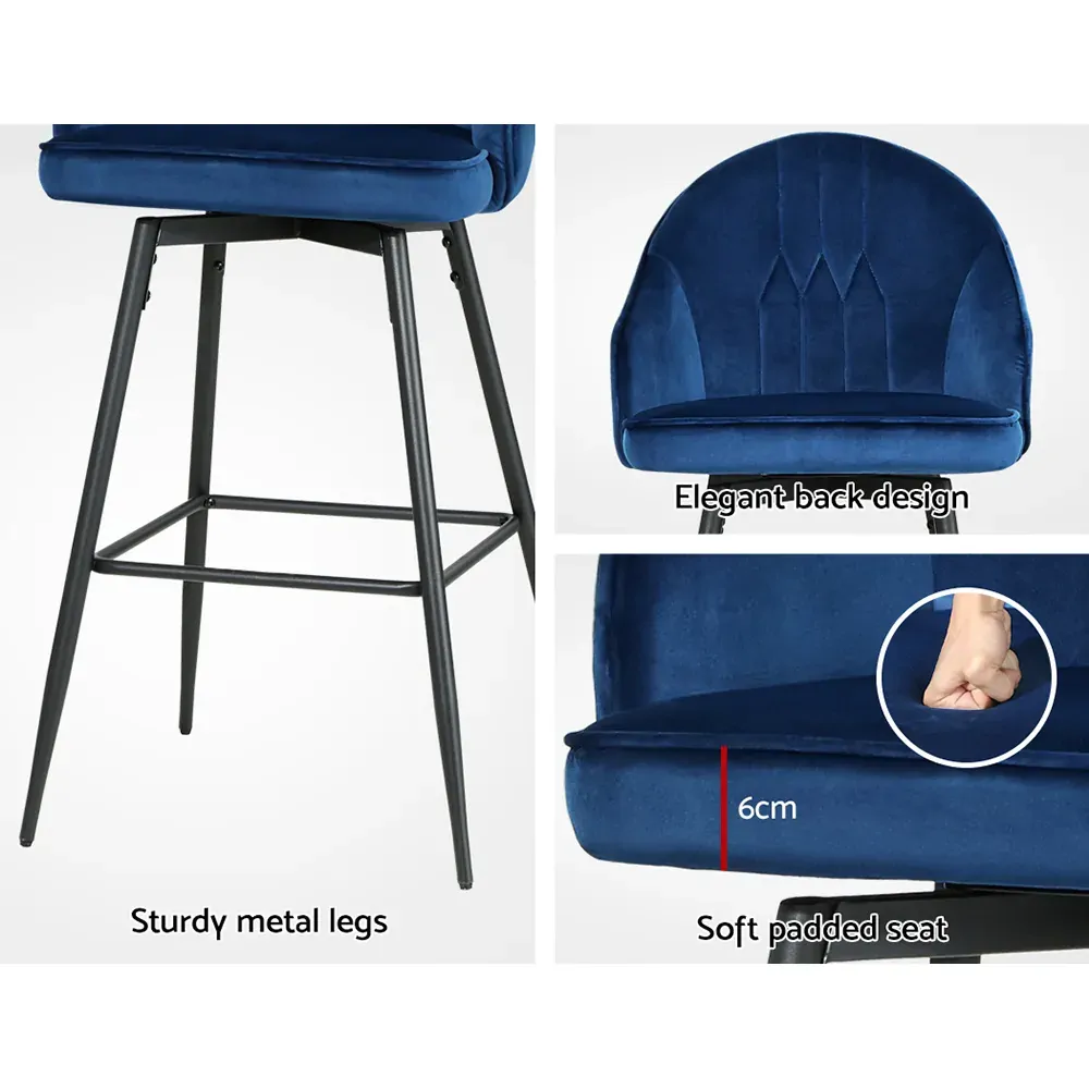 Set of 2 Bar Stools Kitchen Stool Dining Chairs Velvet Chair Barstool Mesial Price