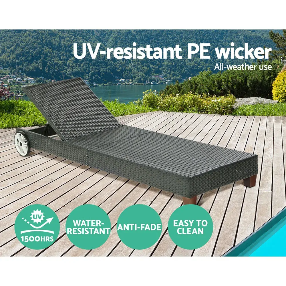 Sun Lounge Wicker Lounger Day Bed Wheel Patio Outdoor Furniture Setting Price