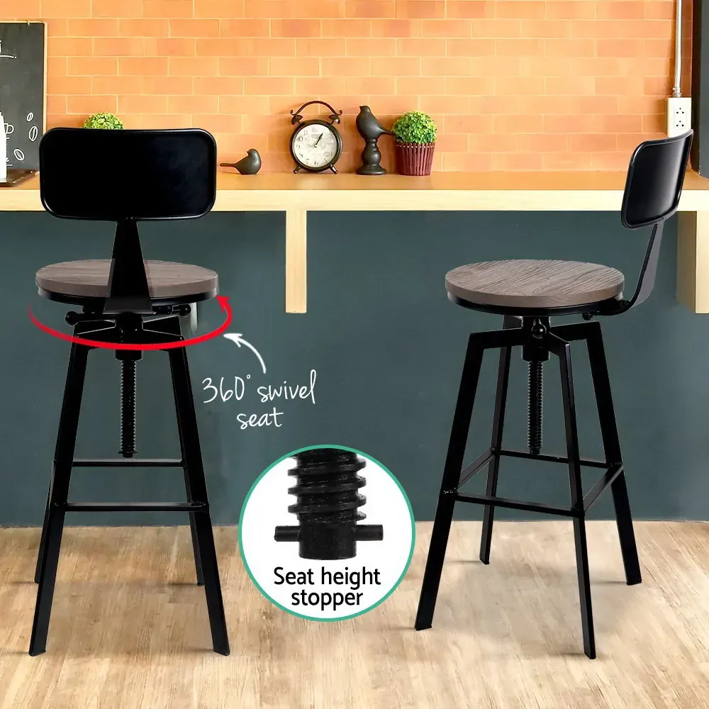 Rustic Industrial Style Metal Bar Stool - Black and Wood Price