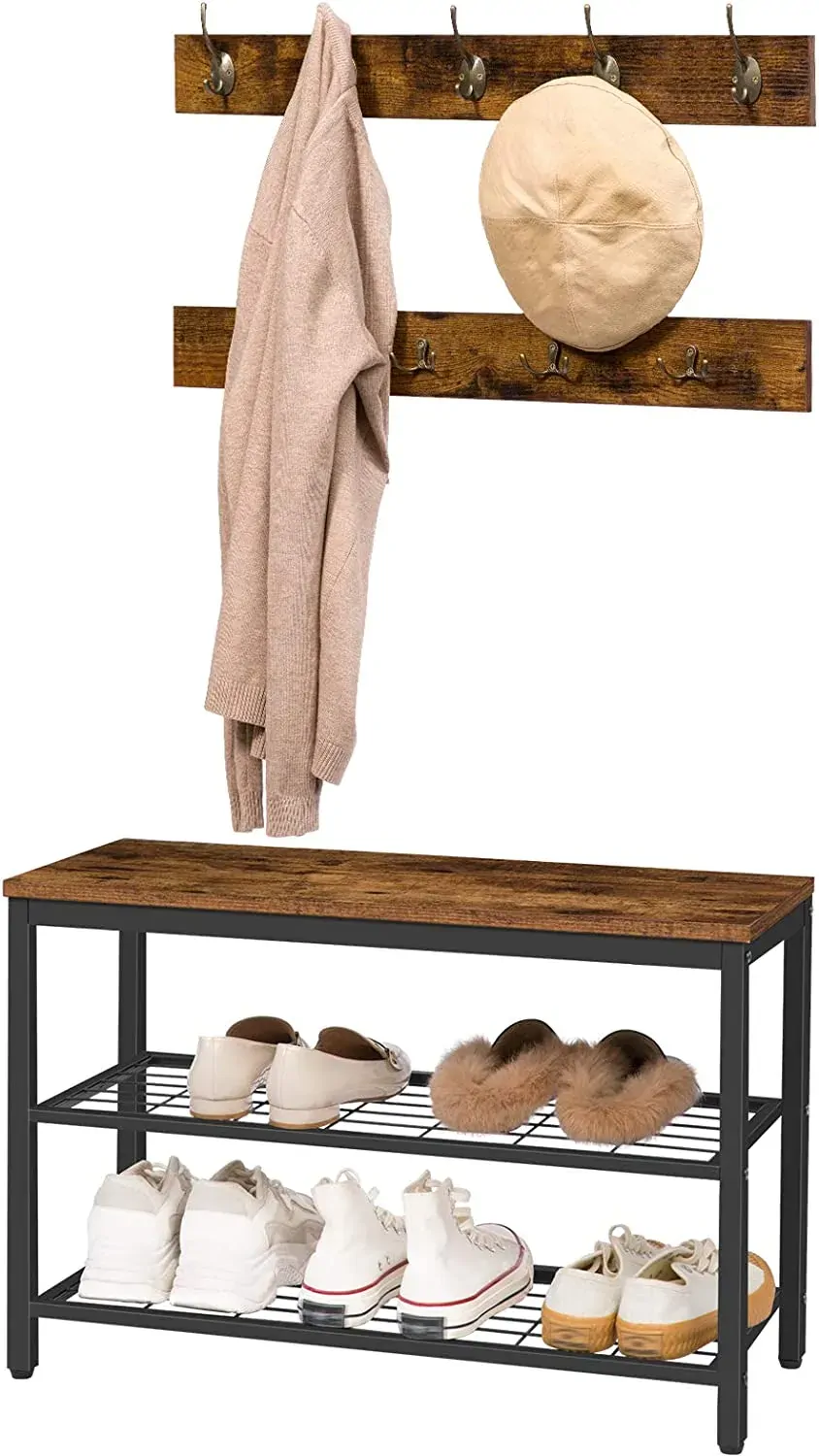 Industrial Design Entryway Shoe Rack with Coat Hooks Organizer Price