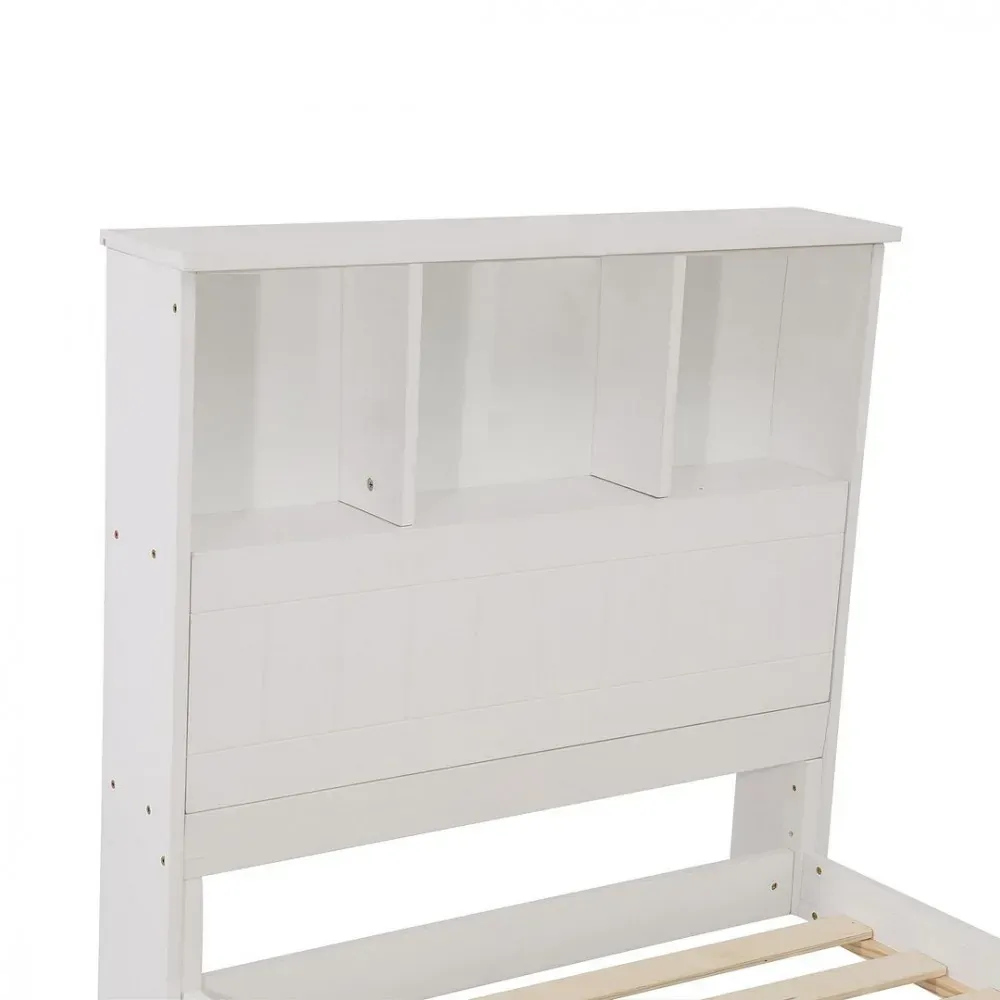 Weetulta Solid Pine Timber Bed Frame with Bookshelf Storage Headboard- White Price