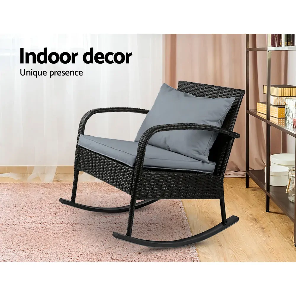 Outdoor Furniture Rocking Chair Wicker Garden Patio Lounge Setting Black Price