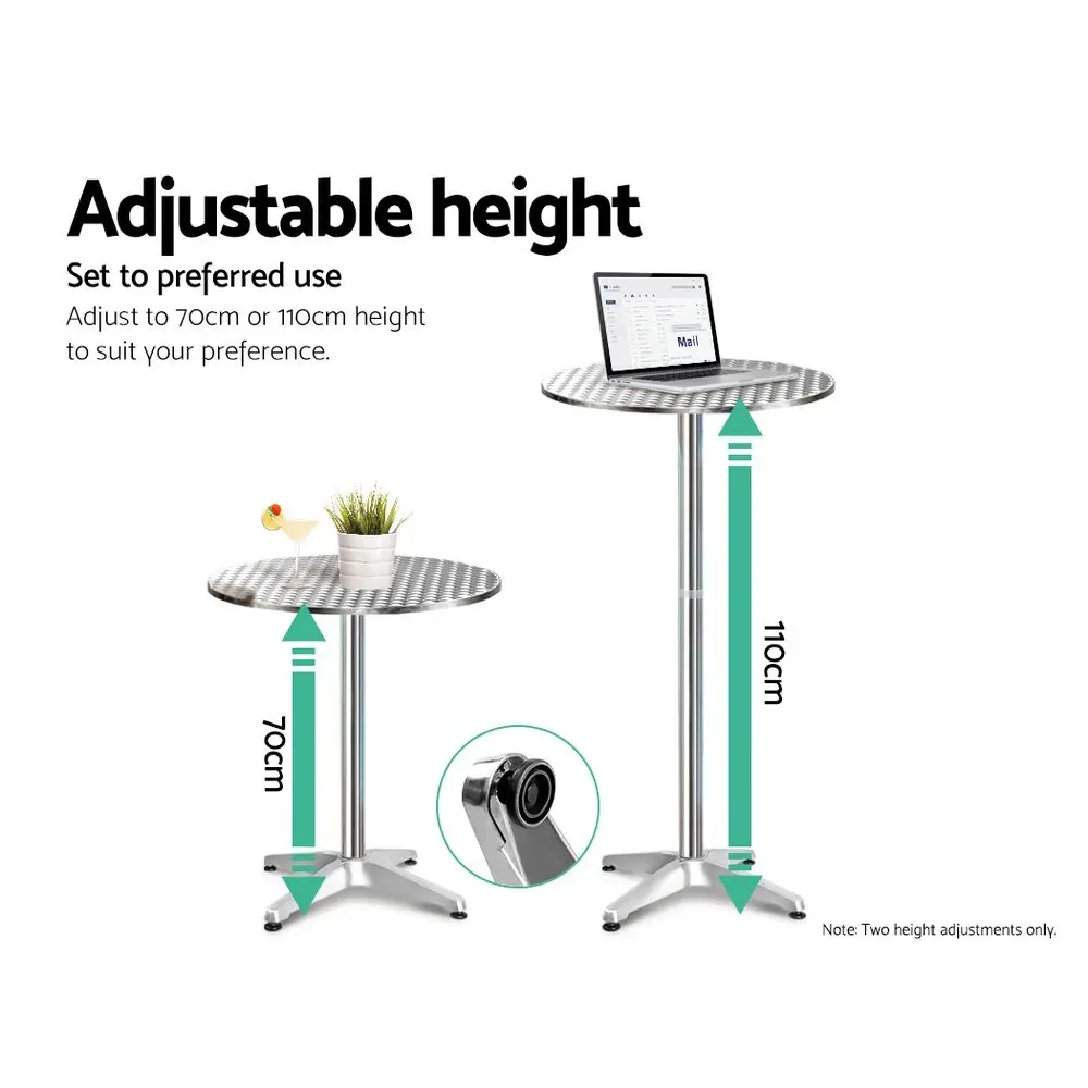 Outdoor Bistro Set Bar Table Stools Adjustable Aluminium Cafe 3PC Price