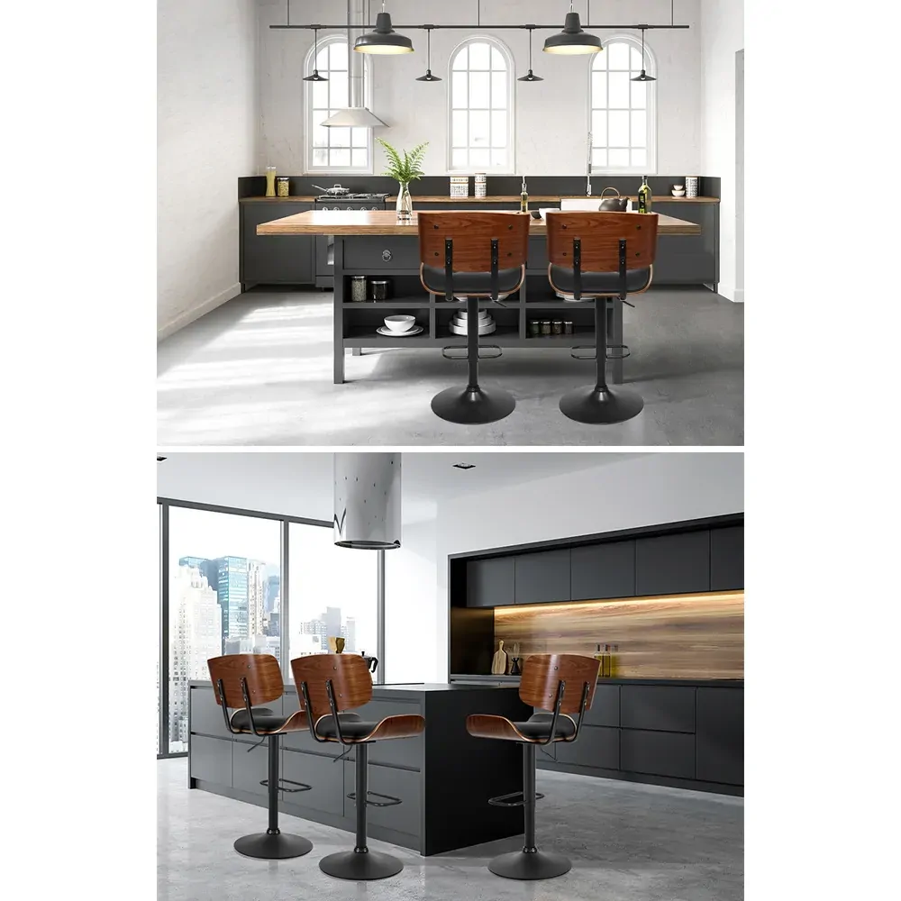 Bar Stool Gas Lift Wooden PU Leather - Black and Wood Price