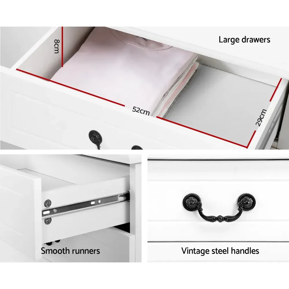 Chest of Drawers Dresser Table Lowboy Storage Cabinet White KUBI Bedroom Price