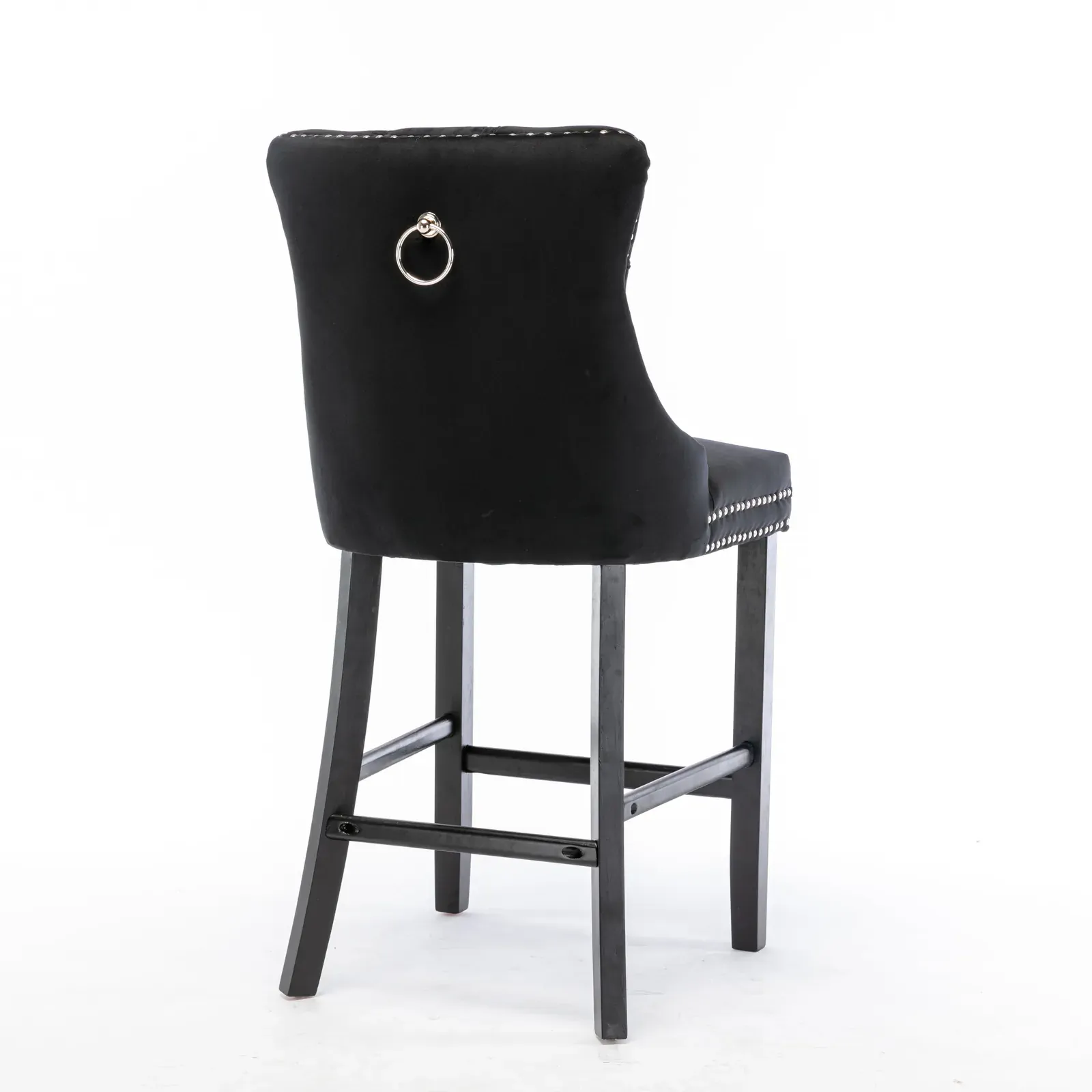 2X Velvet Bar Stools with Studs Trim Wooden Legs Tufted Dining Chairs Kitchen Price