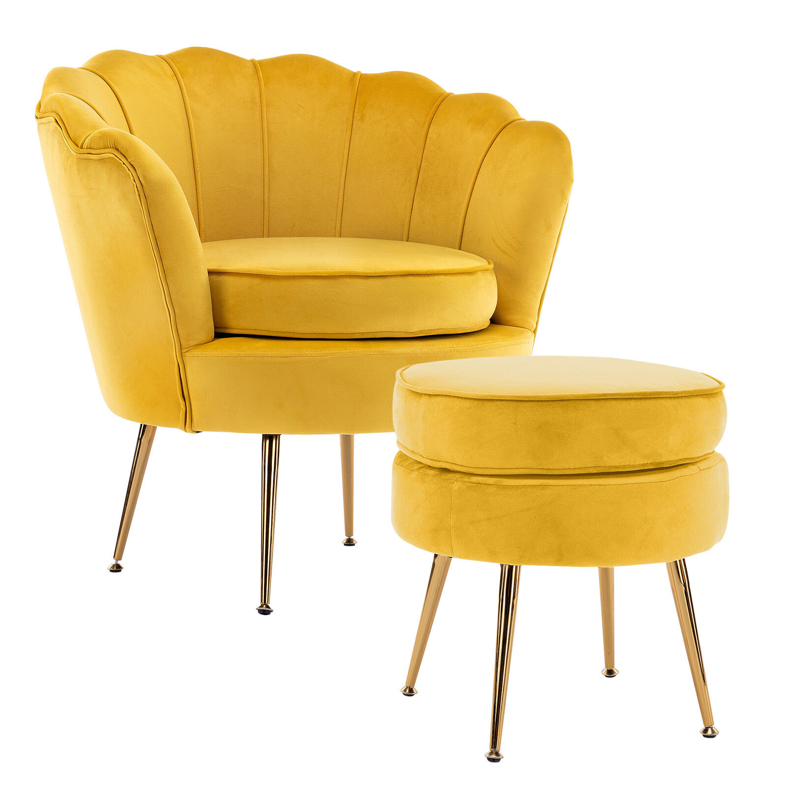 La Bella Shell Scallop Armchair Accent Chair Velvet + Round Ottoman Footstool Price