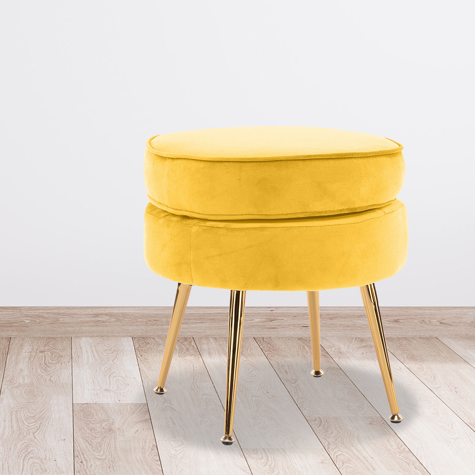 La Bella Round Ottoman Foot Stool Velvet Fabric Metal Leg Price