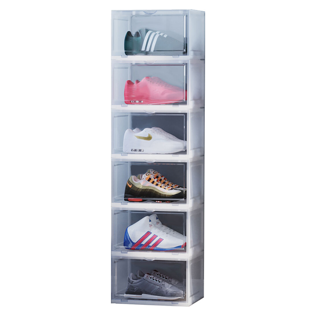 Transparent Portable Shoe Organiser Sneaker Footwear Folding Plastic Bin Stackable Storage Box with Magnetic Door Price