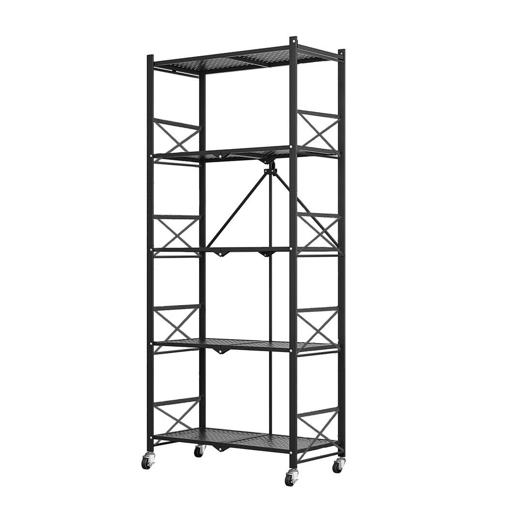 4 Tier Steel White Foldable Display Stand Multi-Functional Shelves Portable Storage Organizer with Wheels Price