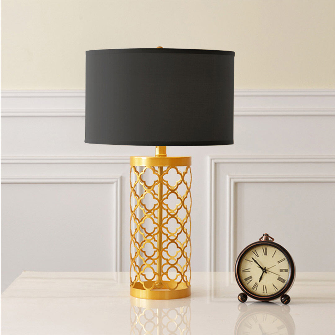 Golden Hollowed Out Base Table Lamp with Dark Shade Price