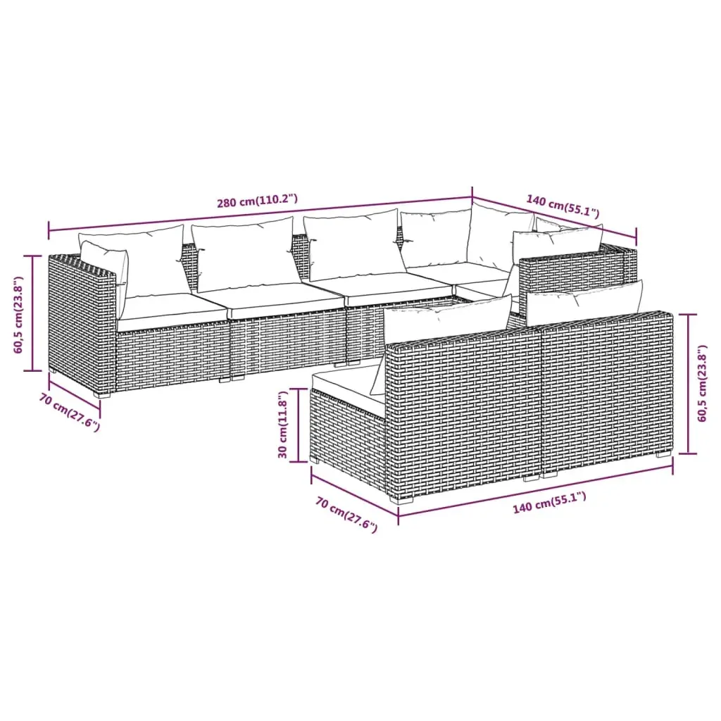 Garden Lounge Set with Cushions Brown Poly Rattan Price