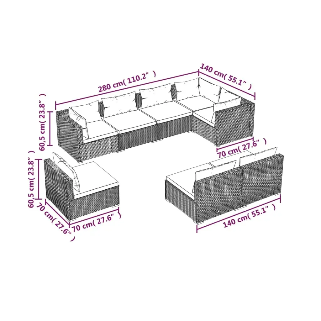 Garden Lounge Set with Cushions Poly Rattan Brown Price