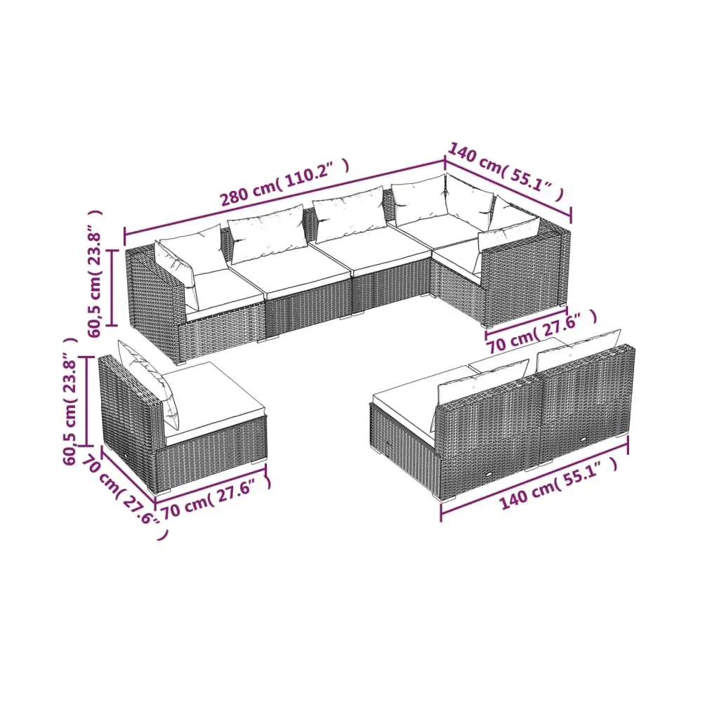 Garden Lounge Set with Cushions Poly Rattan Grey Price