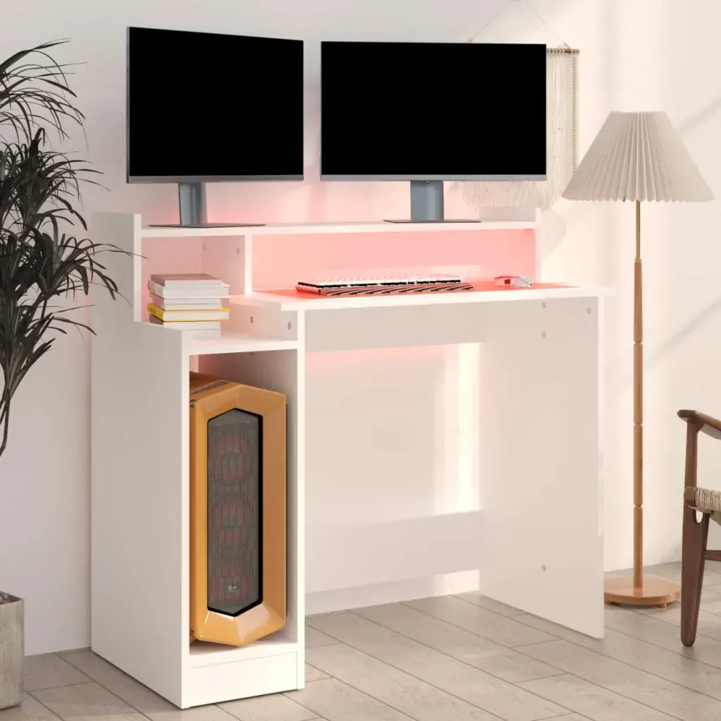 Desk with LED Lights 97x45x90 cm Engineered Wood Price