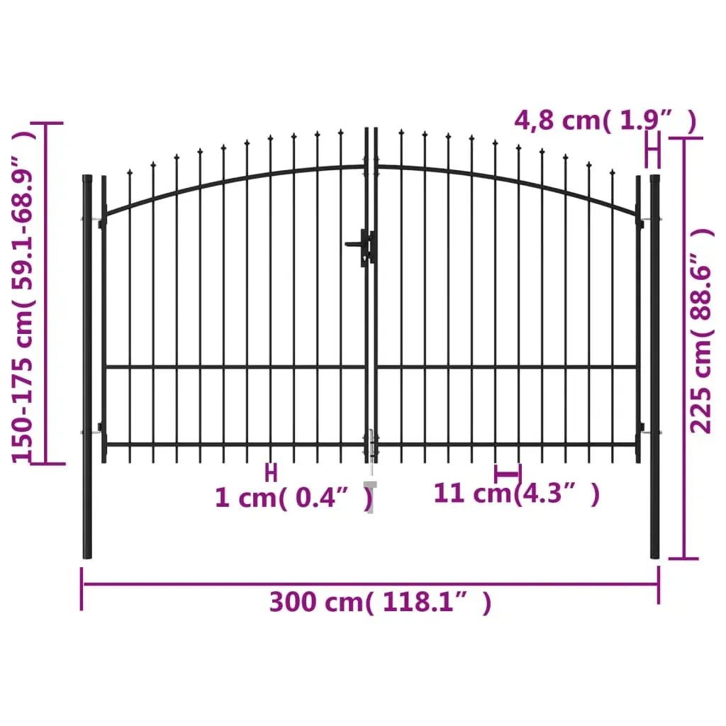 Fence Gate Double Door with Spike Top Steel Black Price