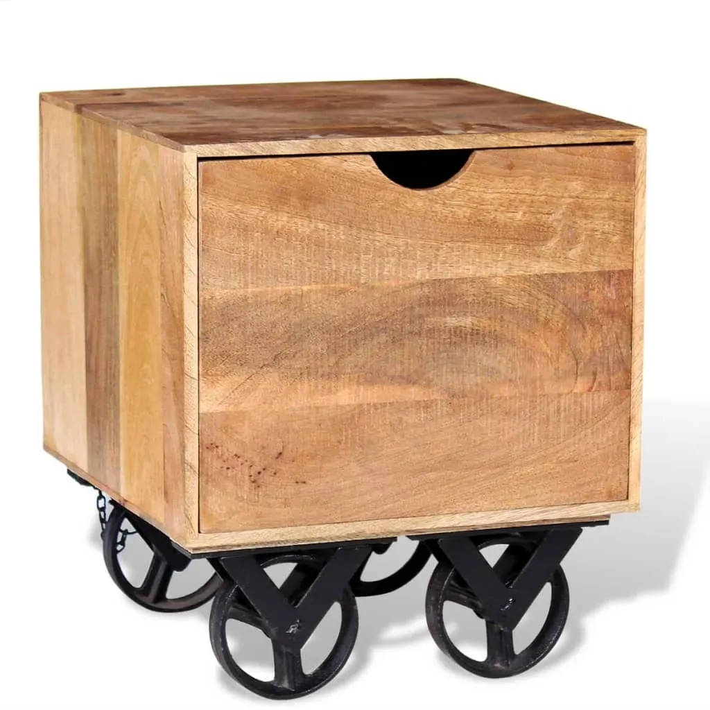 Whakatane Side Table with Drawer Wheels Mango Wood 40x40x45 cm Price