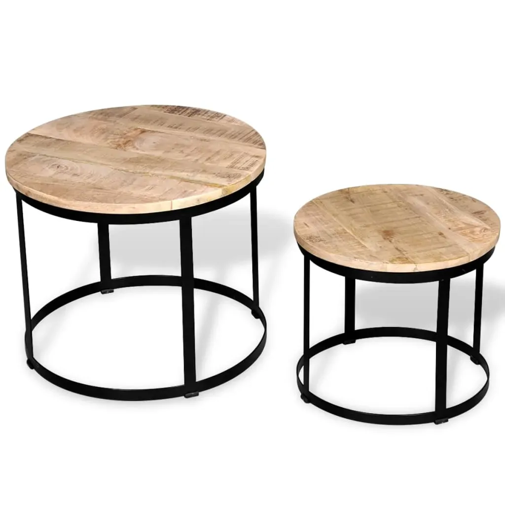 Coffee Table Set 2 Pieces Rough Mango Wood Round 40/50 cm Price