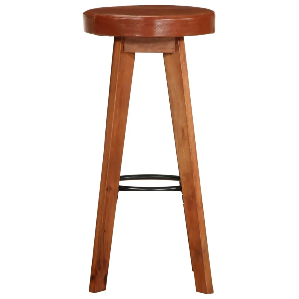 Bar Chairs 2 pcs Real Leather and Solid Acacia Wood Price