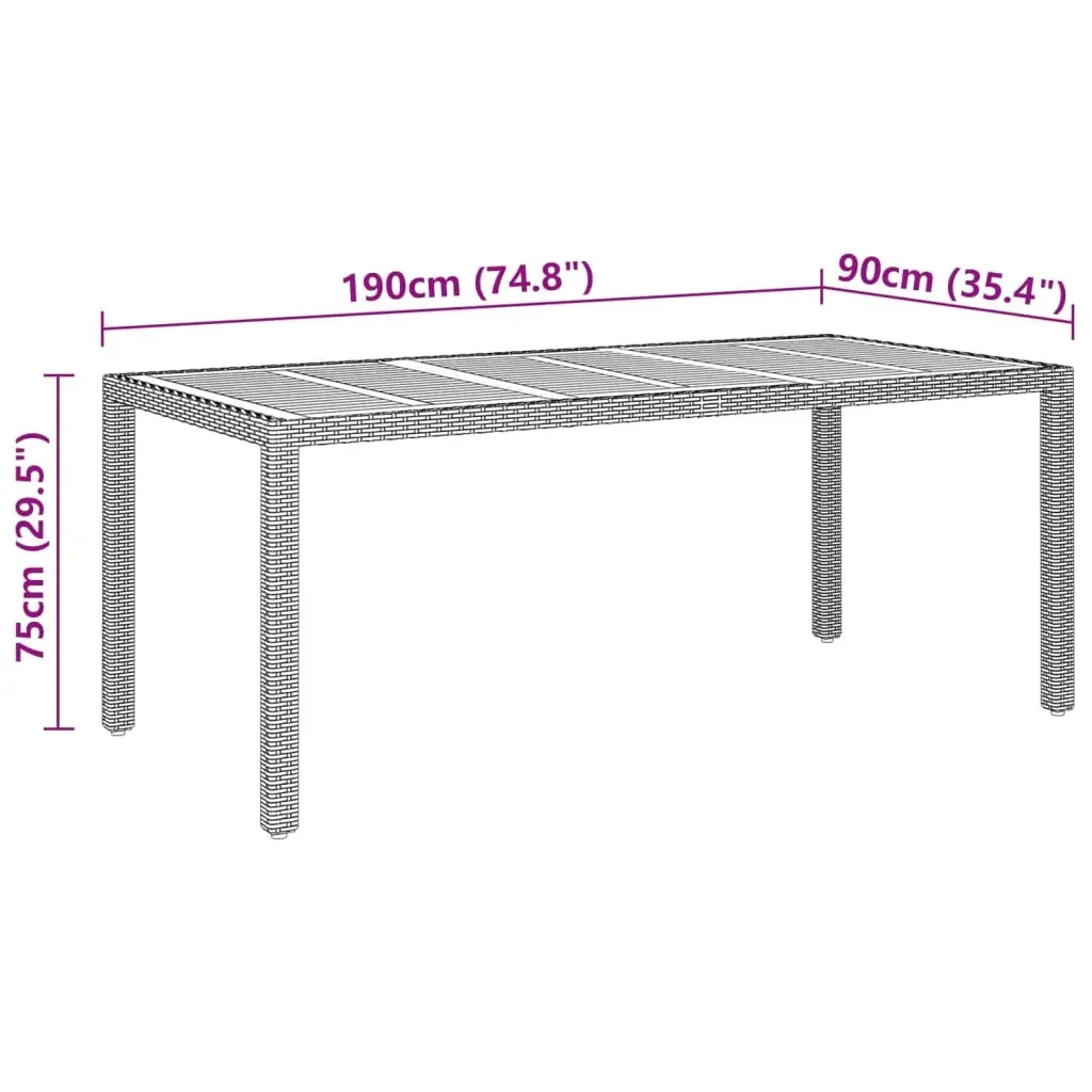 Garden Table 190x90x75 cm Acacia Wood and Poly Rattan Price