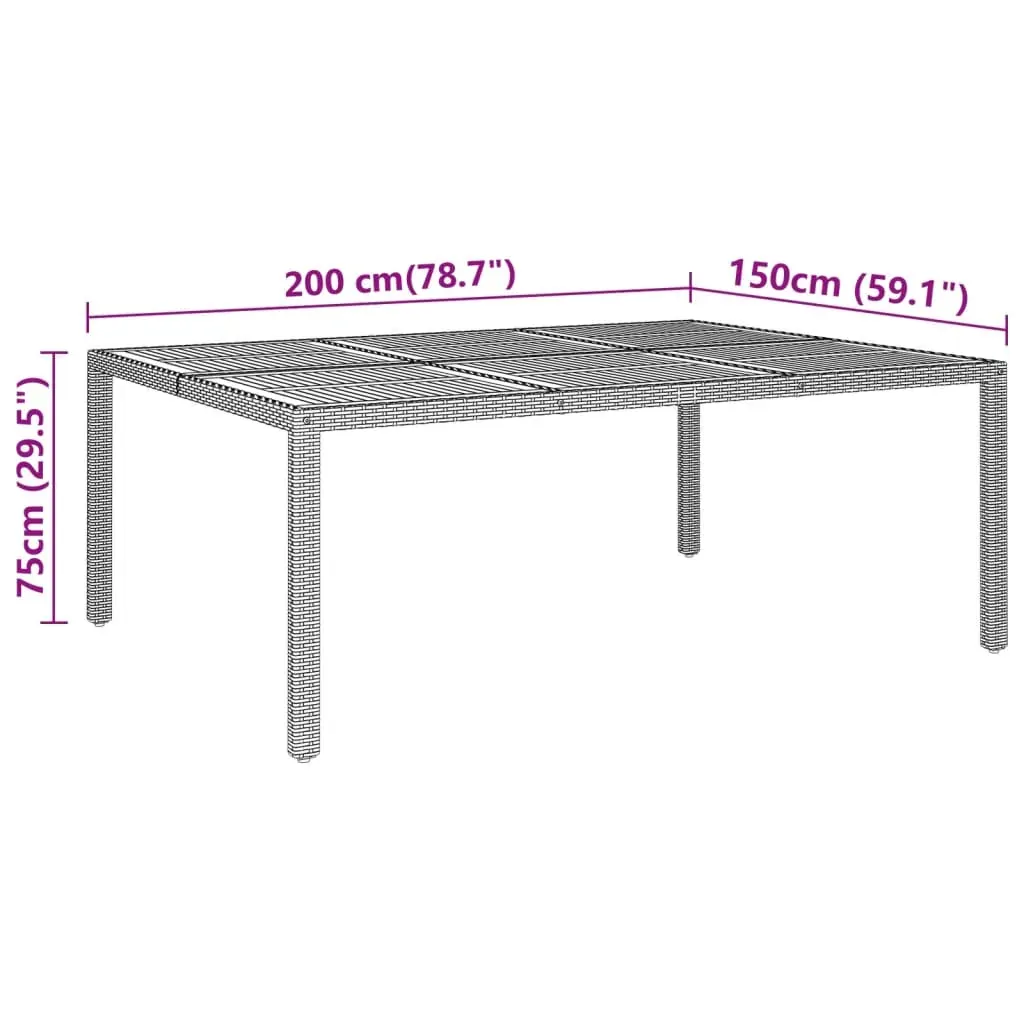 Garden Table 200x150x75 cm Acacia Wood and Poly Rattan Price