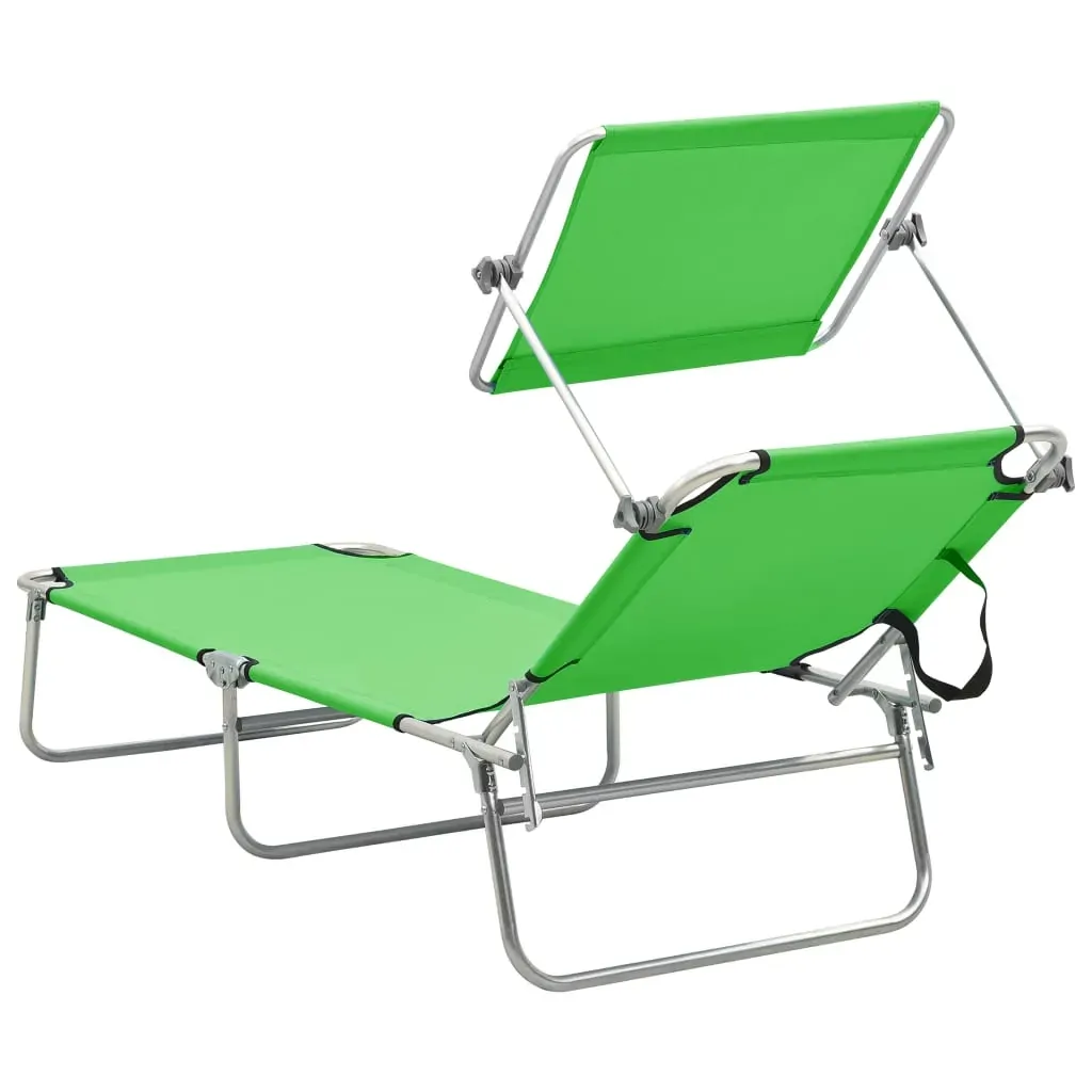 Folding Sun Lounger with Canopy Steel and Fabric Price