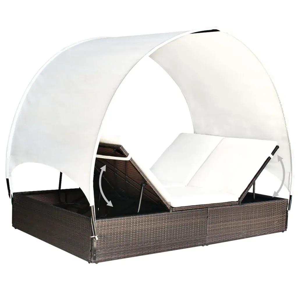 Double Sun Lounger with Canopy Poly Rattan Price