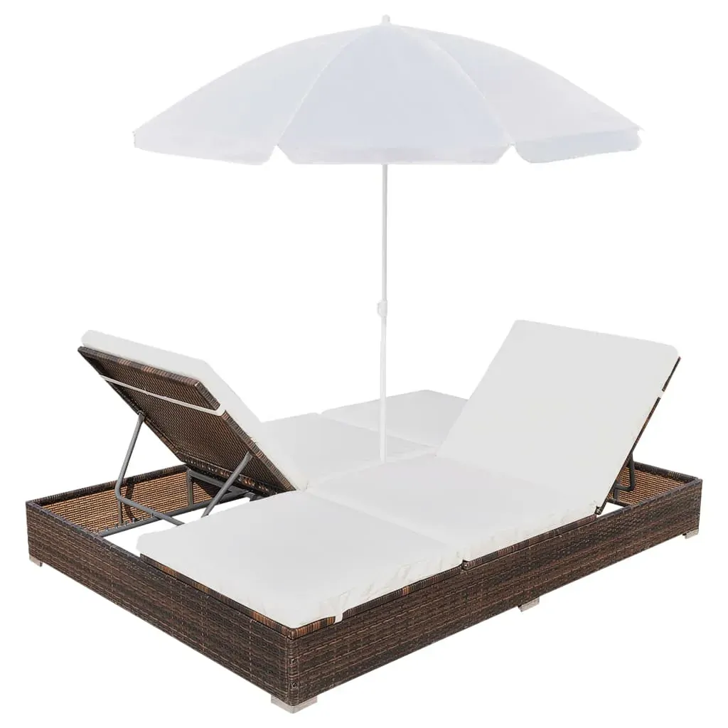 Outdoor Lounge Bed with Umbrella Poly Rattan Price