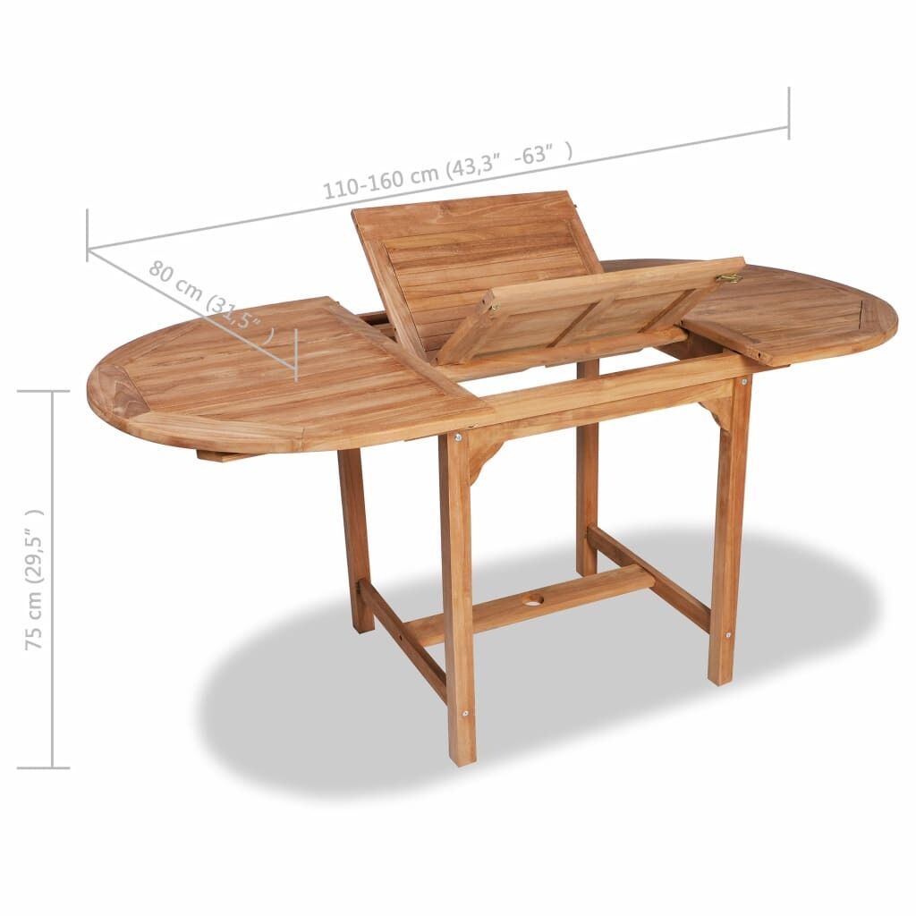 Extending Garden Table (110-160)x80x75cm Solid Teak Wood Price