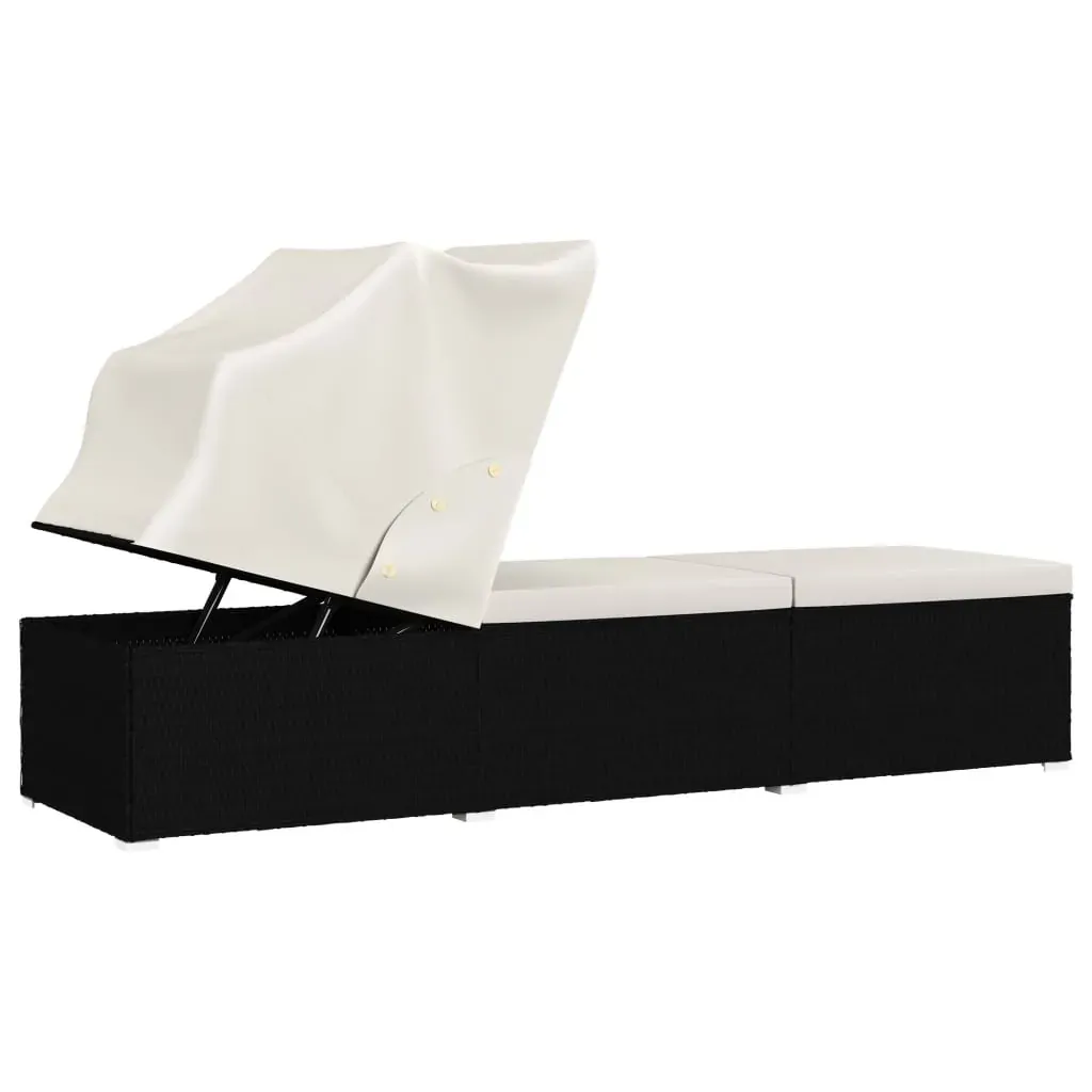 Sun Lounger with Canopy and Cushion Poly Rattan Price