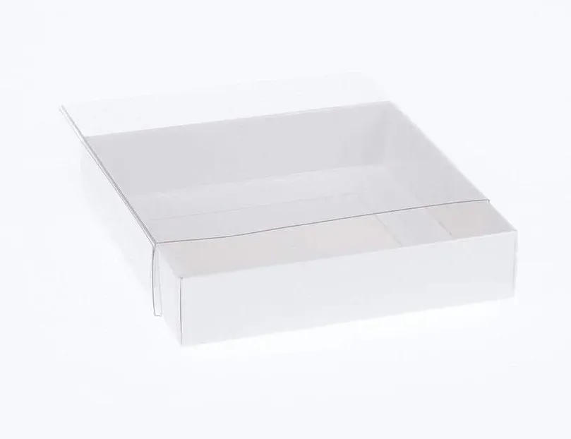 10 Pack of 10cm Square Invitation Coaster Favor Function product Presentation Cookie Biscuit Patisserie Gift Box - White Card with Clear Sl Price