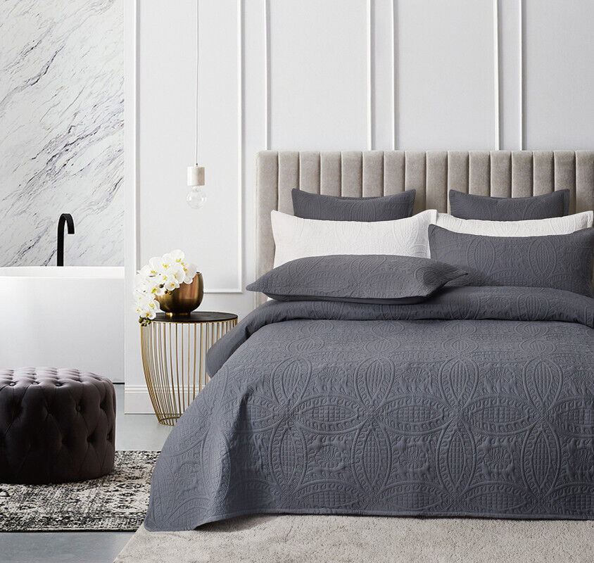 Lisbon Quilted 3 Pieces Embossed Coverlet Set Price