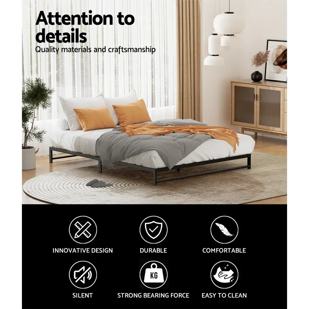 Metal Bed Frame Bed Base Mattress Platform Black BERU Price