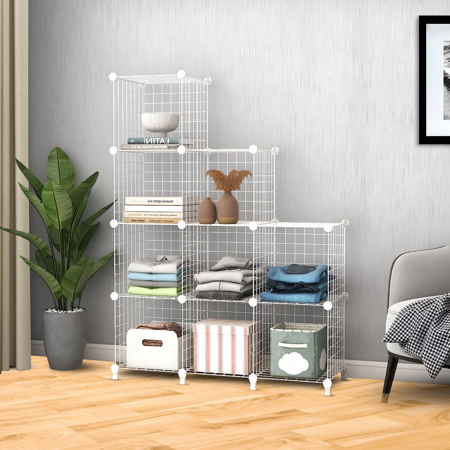 White Portable 9-Cube 3 Column Storage Organiser Foldable DIY Modular Grid Space Saving Shelf 149cm Price