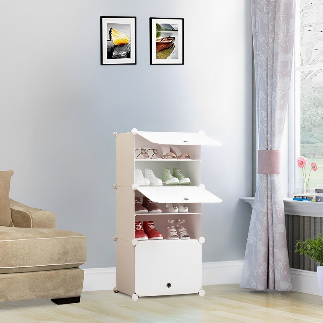 White Shoe Rack Organizer Sneaker Footwear Storage Stackable Stand Cabinet Portable Wardrobe with Cover Price