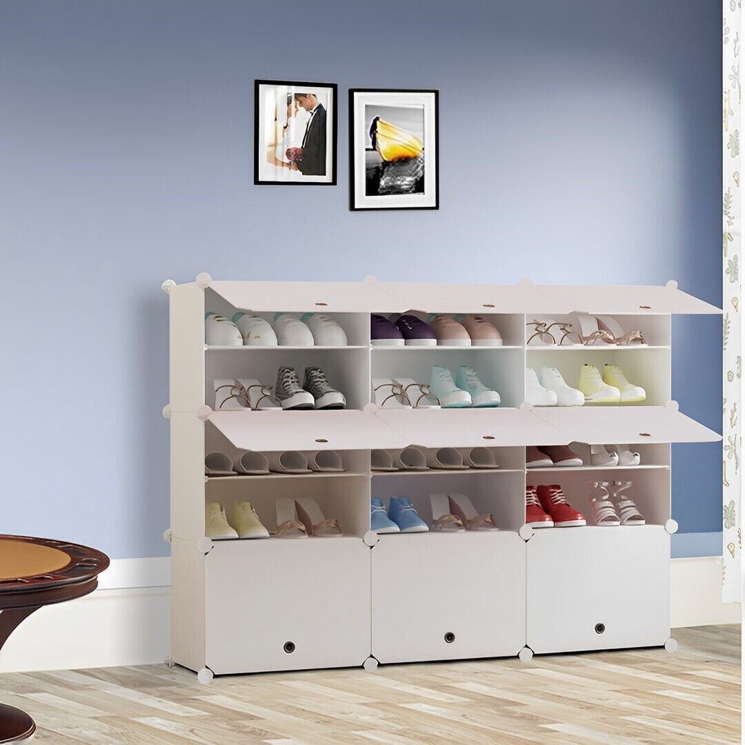 3 Column White Shoe Rack Organizer Sneaker Footwear Storage Stackable Stand Cabinet Portable Wardrobe with Cover Price