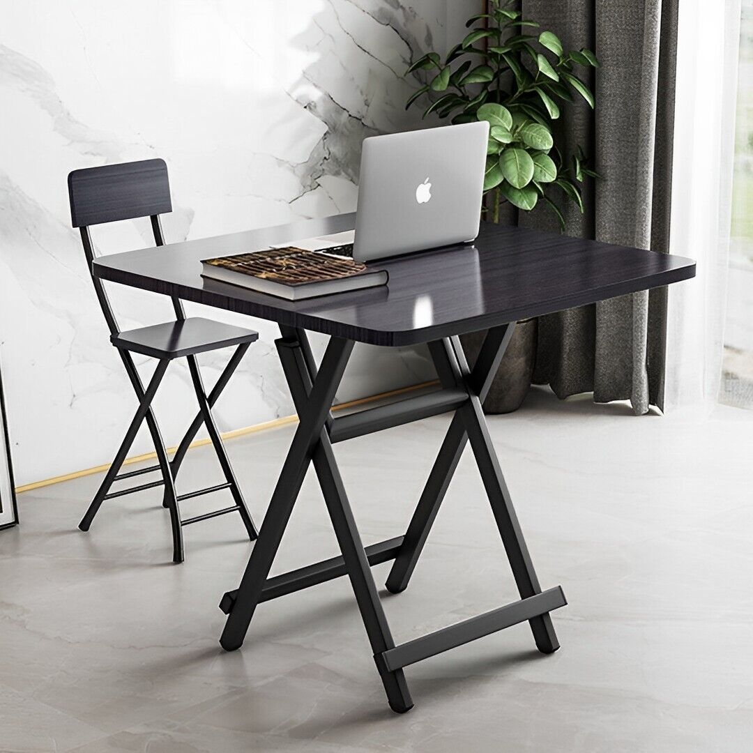 Black Dining Table Portable Square Surface Space Saving Folding Desk Home Decor Price