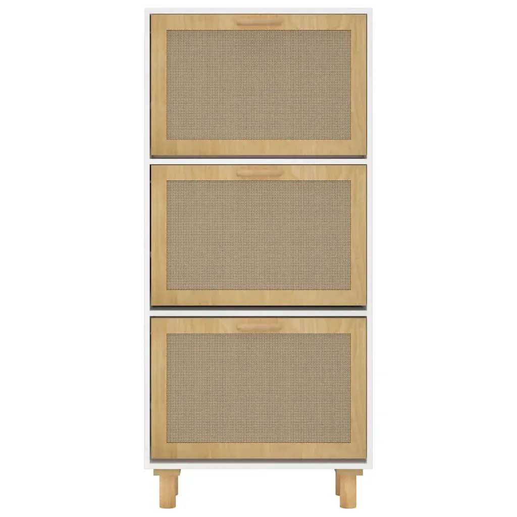 Shoe Cabinet 52x25x115 cm Engineered Wood and Natural Rattan Price