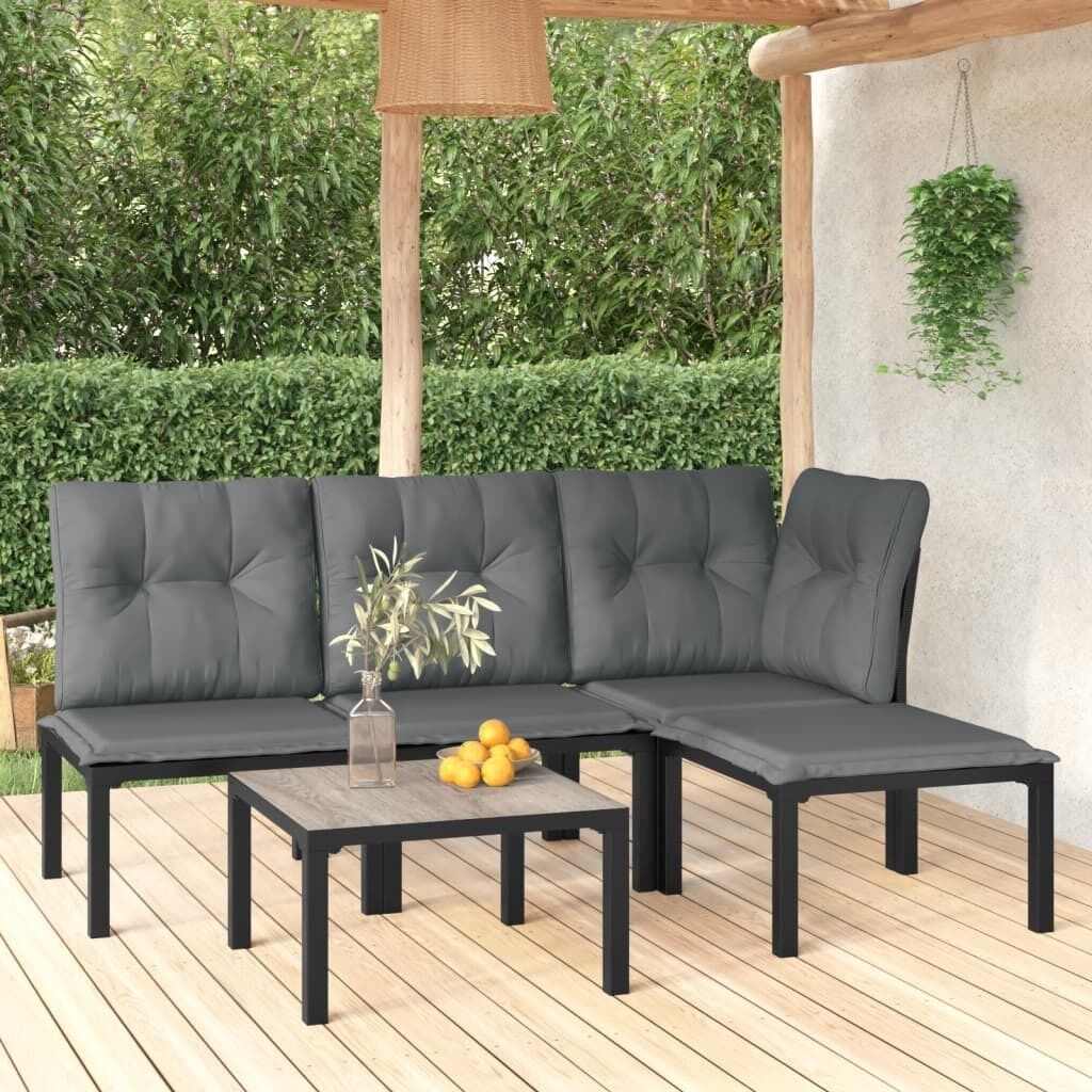 Garden Lounge Set Black and Grey Poly Rattan Price