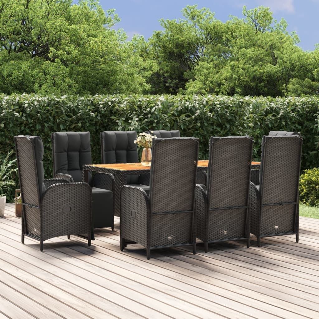 Garden Dining Set with Cushions Black Poly Rattan Price