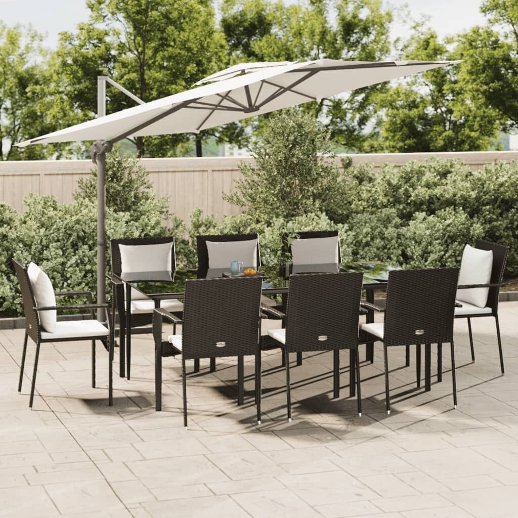 Garden Dining Set with Cushions Black Poly Rattan Price