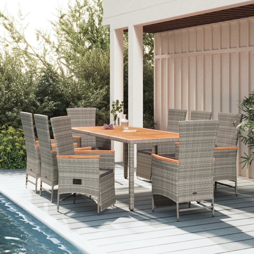 Garden Dining Set with Cushions Grey Poly Rattan Price