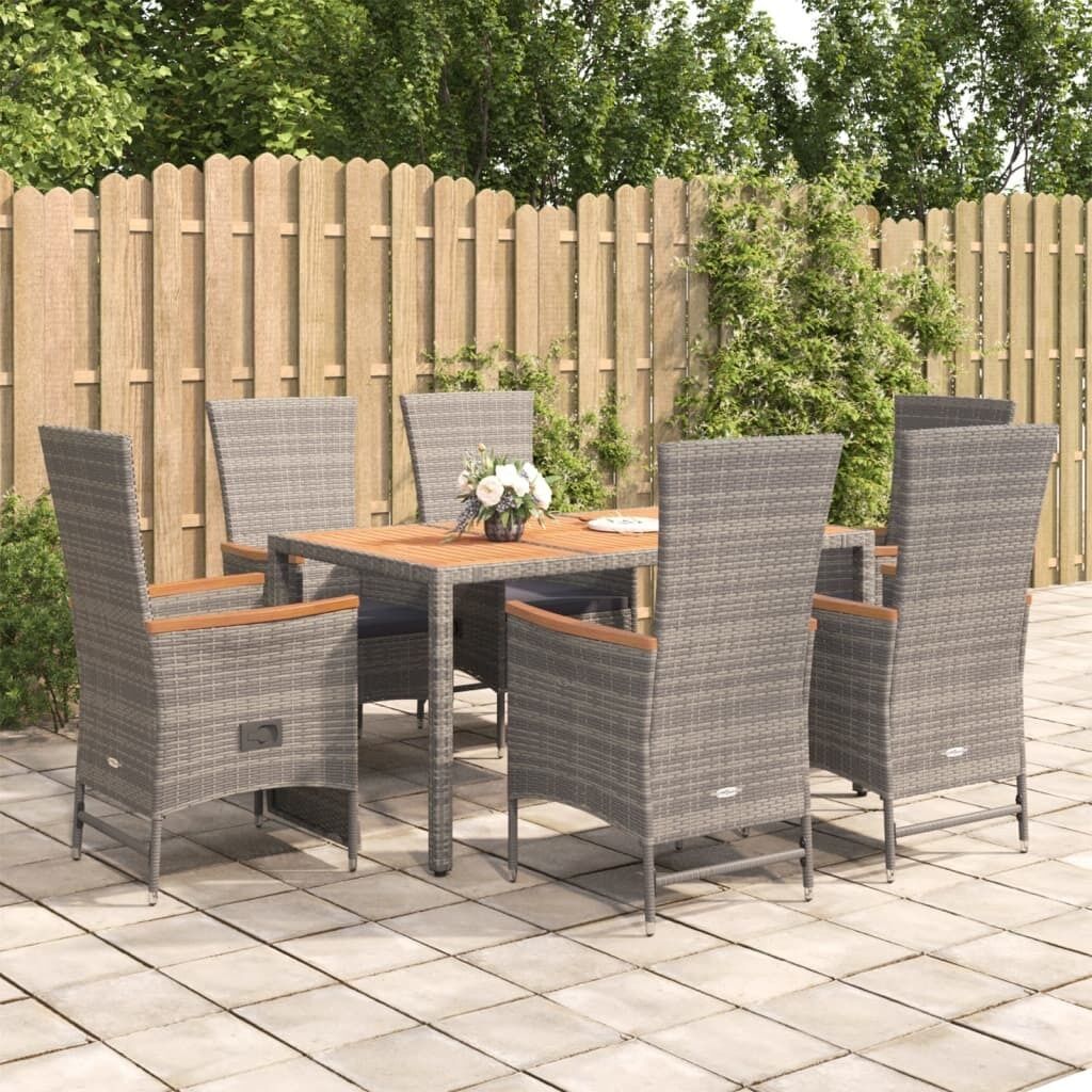 Garden Dining Set with Cushions Grey Poly Rattan Price
