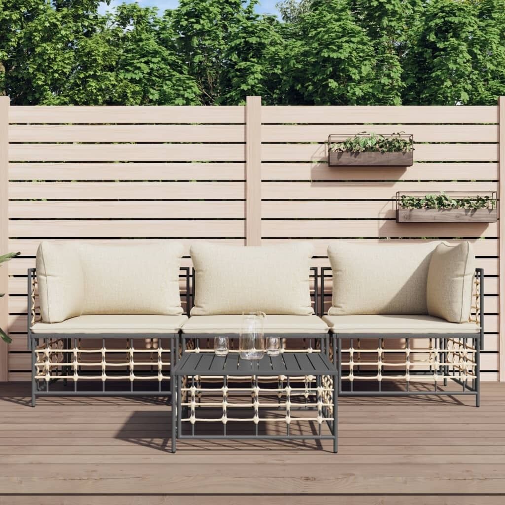 Garden Lounge Set with Cushions Anthracite Poly Rattan Price