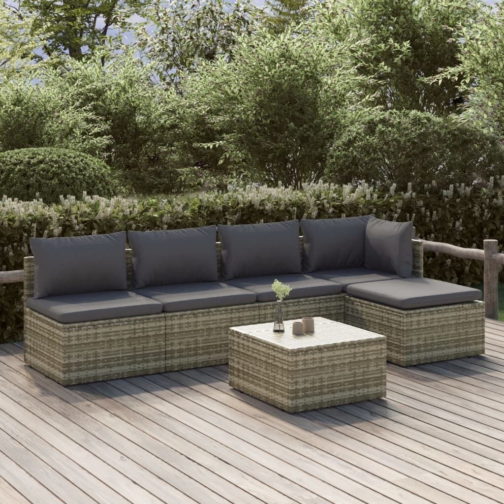 Garden Lounge Set with Cushions Grey Poly Rattan Price