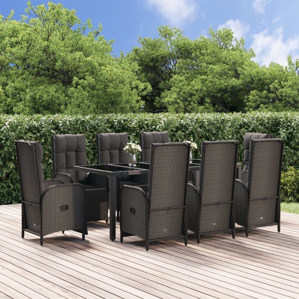 Garden Dining Set with Cushions Black Poly Rattan Price